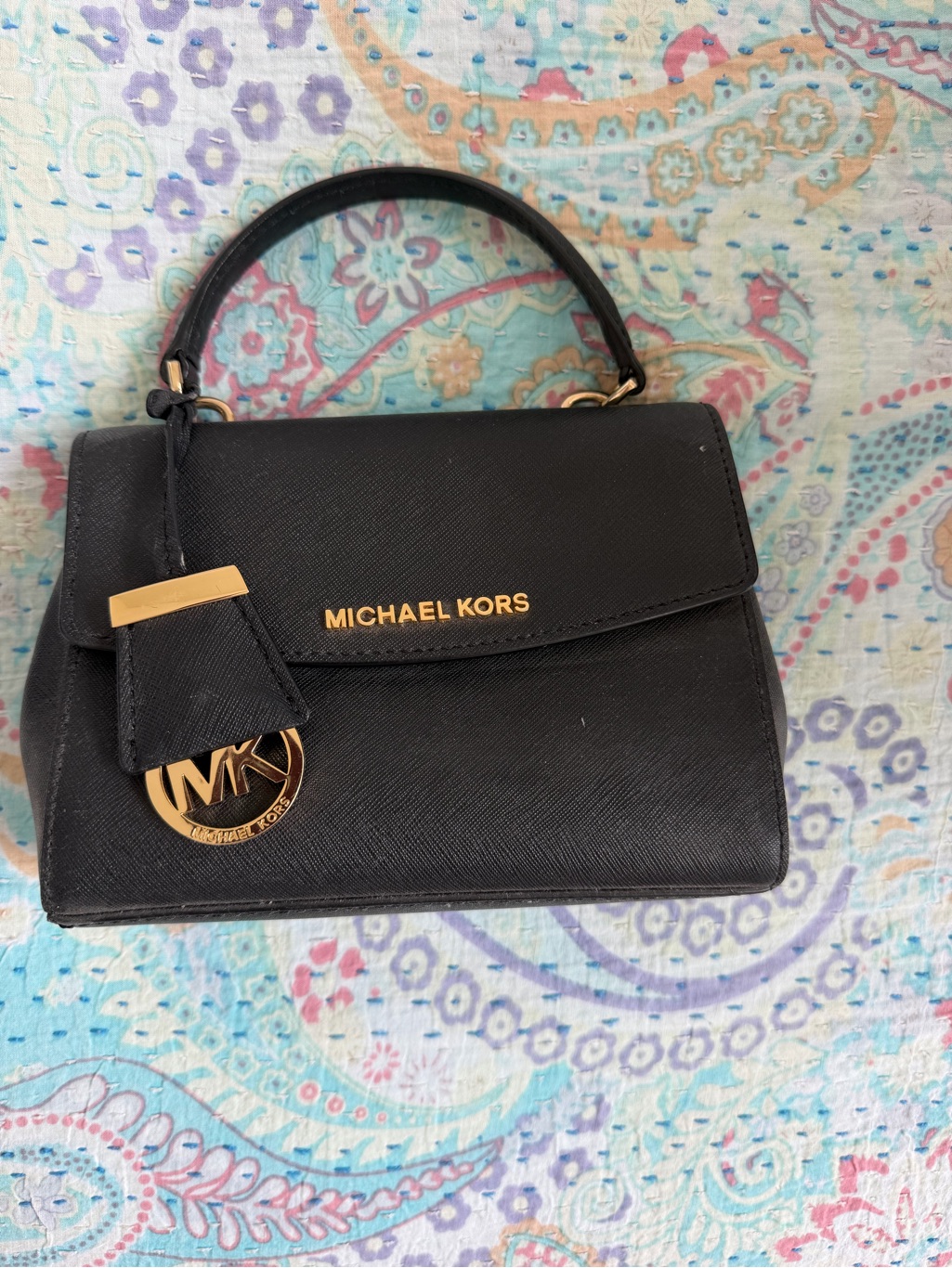 Michael Kors Black Mini Saffiano Top-Handle Bag With Gold Hardware